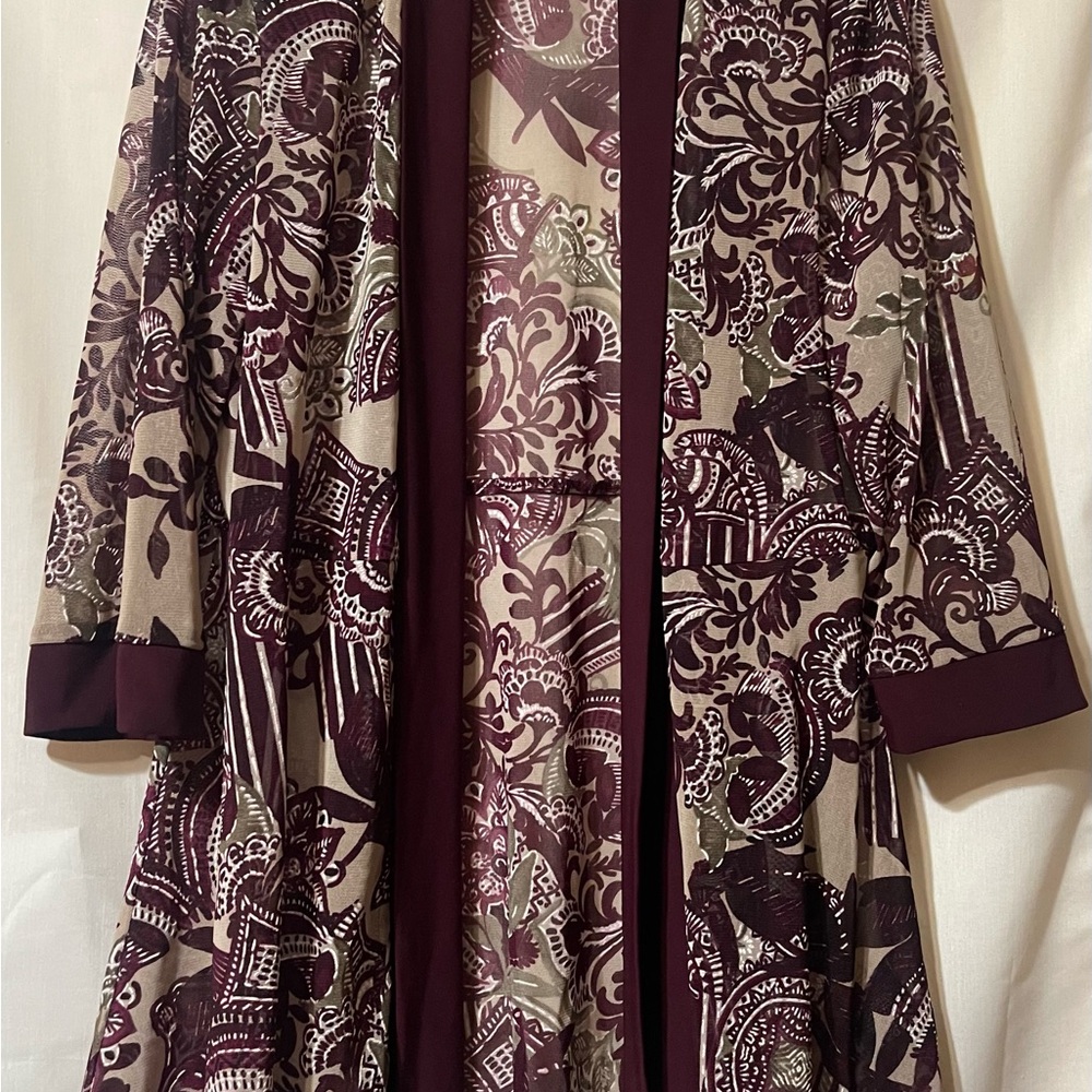R&M Richards Burgundy and Cream Patterned cardigan